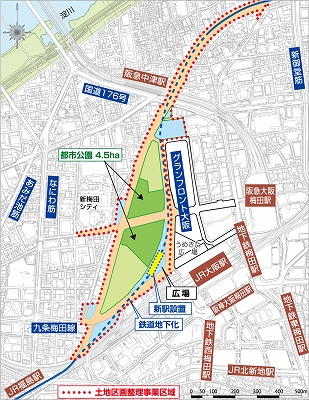 うめきた2期地区および道路・広場