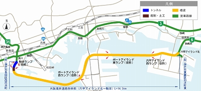 阪神高速5号湾岸線西伸部（六甲アイランド北～駒栄）建設ルート