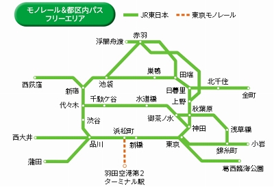 モノレール＆都区内パス利用路線図