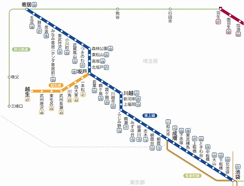 東上線1日フリー乗車券利用路線図