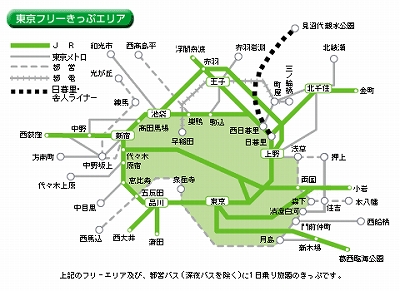 東京フリーきっぷ　利用路線図
