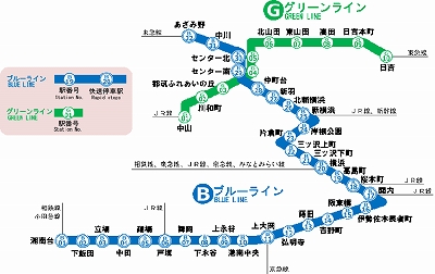 横浜市営地下鉄一日乗車券利用路線図